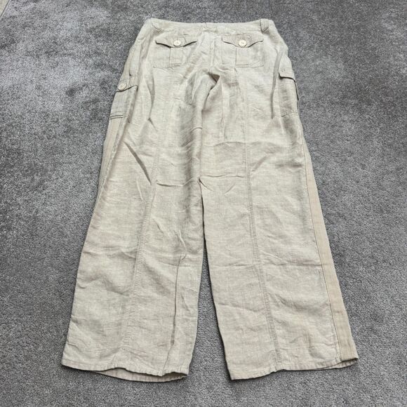 Talbots Irish Linen Wide Leg Cargo Pants Womens 18 Beige High Rise Boho 36x33 - Picture 2 of 13